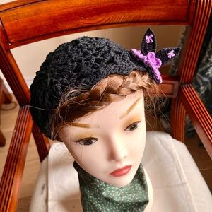 Handmade Crochet Ponytail Hat/Everyday Cap + Free Bunny Ear Hair Clip Gift